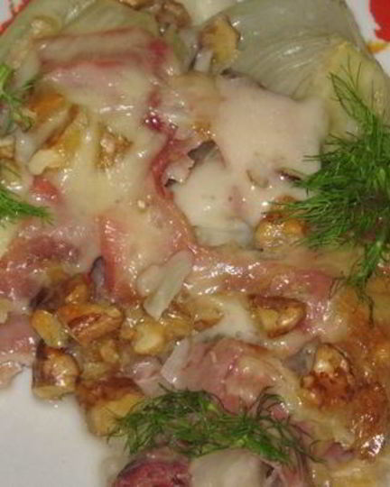 Рецепт фенхеля с сырным фондю и сыровяленой ветчиной