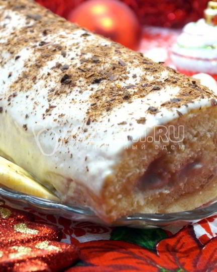 Рецепт бисквитного рулета с кремом зимнее полено