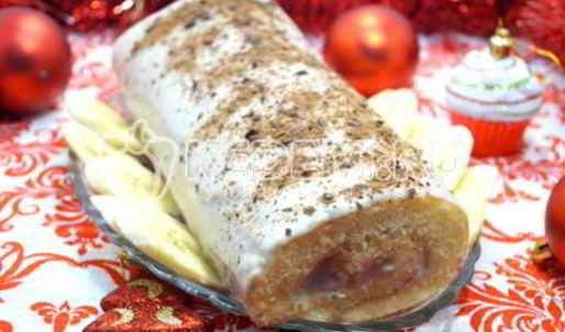 бисквитный рулет с кремом зимнее полено