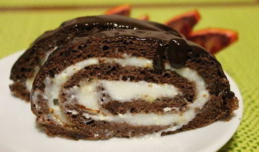 шоколадный рулет с кремом из манки