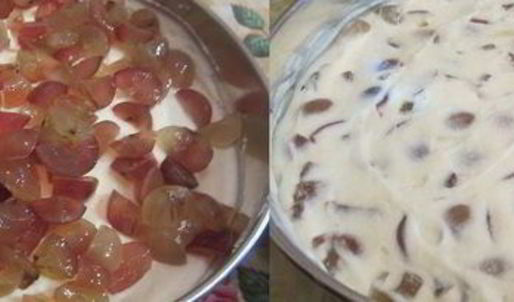 торт-мусс из апельсинового бисквита, винного крем-мусса и розового винограда