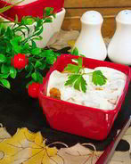 Кабачковое суфле с индейкой под грибным соусом