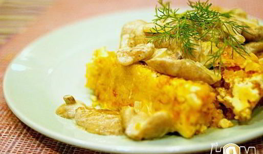 суфле из овощей под маслятами в сметане