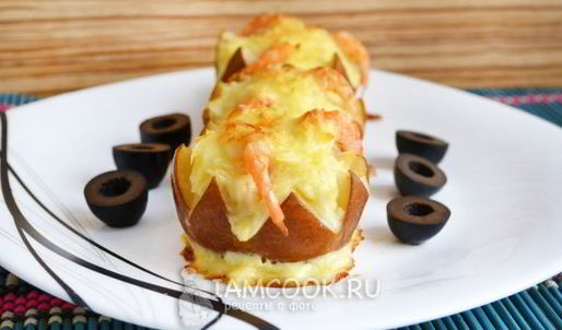 запеченная груша с креветками