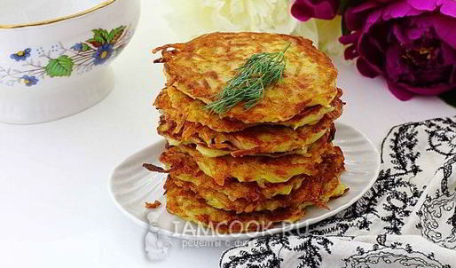 картофельные драники с колбасой и сыром