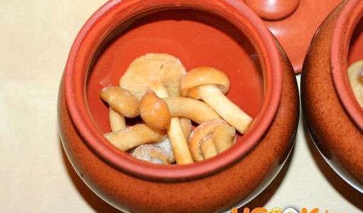 грибы с фрикадельками в горшочках