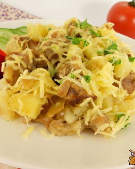 Рецепт картофеля отварного с индюшиным мясом и сыром