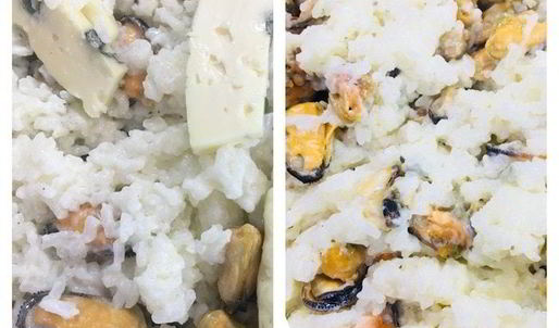 рис с голубым сыром и мидиями