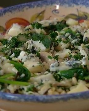 Рис с горгонзолой, шампиньонами и шпинатом