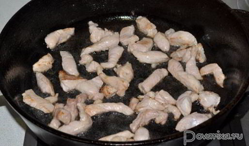 жареный картофель с мясом и грибами