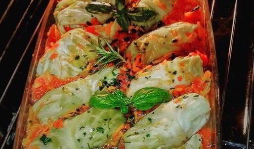 запеченные голубцы с зеленой гречкой и тофу