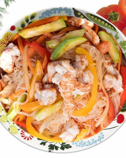 Рецепт крахмальная лапша с куриным филе и цукини