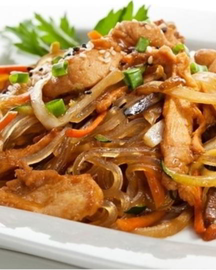 Рецепт лапши с курицей и овощами