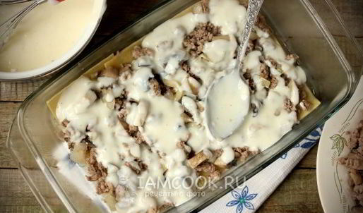 лазанья с фаршем и грибами