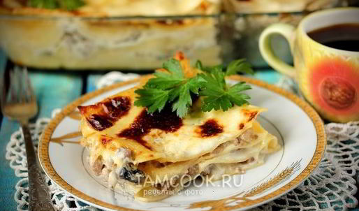 лазанья с фаршем и грибами