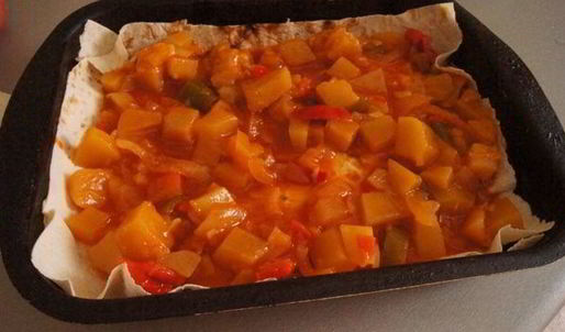 овощная лазанья из лаваша с лечо и баклажаном