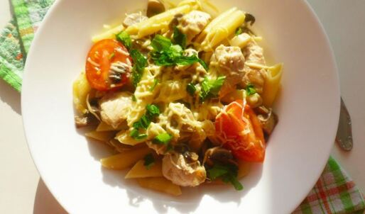 паста с курицей и грибами