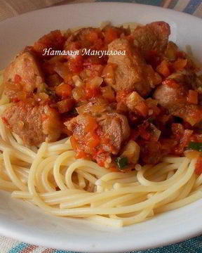 Паста с мясом и овощами