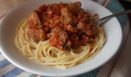 паста с мясом и овощами