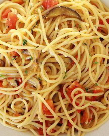 Рецепт спагетти с баклажанами и помидорами