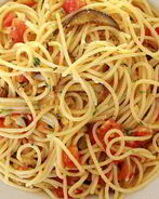 Спагетти с баклажанами и помидорами