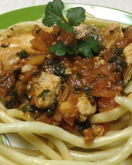 Рецепт спагетти с курицей в томатном соусе