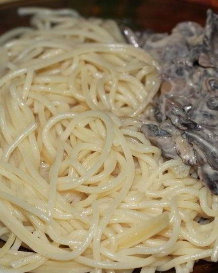 Рецепт спагетти со сливками и грибами