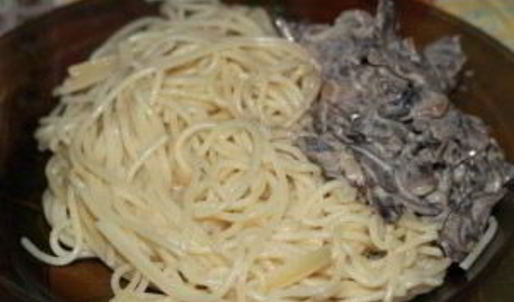 спагетти со сливками и грибами