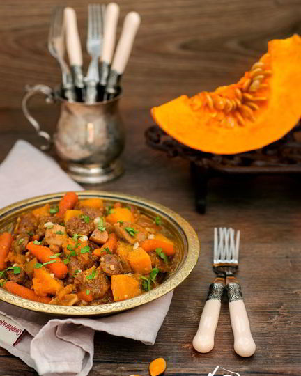 Рецепт говядины с тыквой и белыми грибами, тушенная в пиве