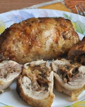Куриные окорочка, фаршированные грибами