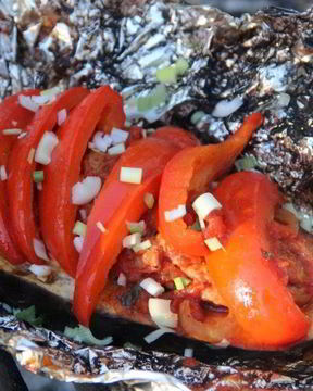 Баклажаны на решетке на костре