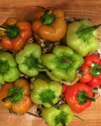 Перец, фаршированный запеченными овощами с рисом и чечевицей