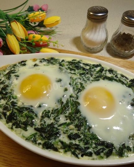 Рецепт шпината с яйцом в духовке