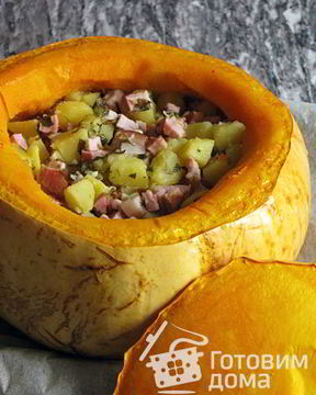 Тыква, запеченная с беконом