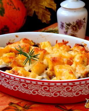 Куриная печень запеченная с тыквой под сыром