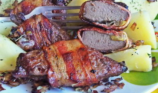 печень в беконе с картофелем