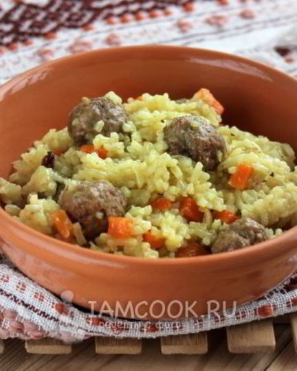 Рецепт плова с фрикадельками в мультиварке