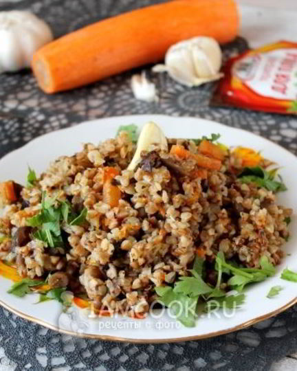 Рецепт постного плова из гречки с опятами