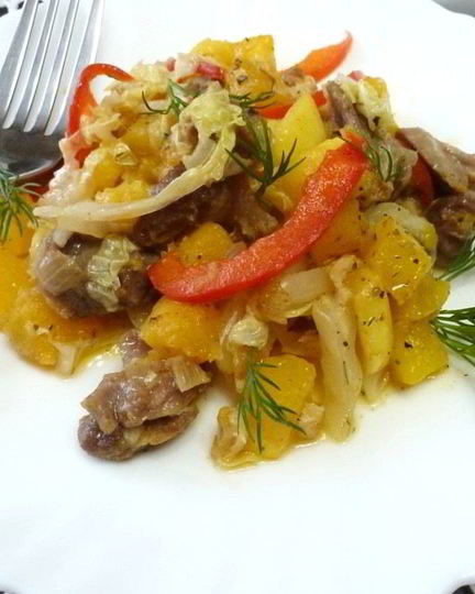 Рецепт овощного рагу с куриными желудками