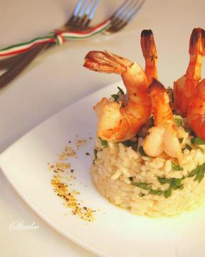 Дважды мускатное ризотто с креветками