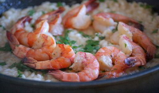 дважды мускатное ризотто с креветками