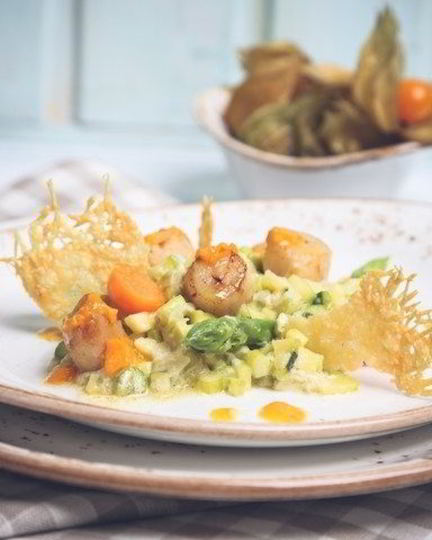 Рецепт морского гребешка с овощным ризотто