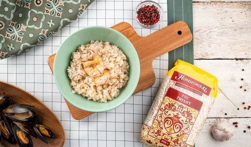 ризотто с креветками и мидиями