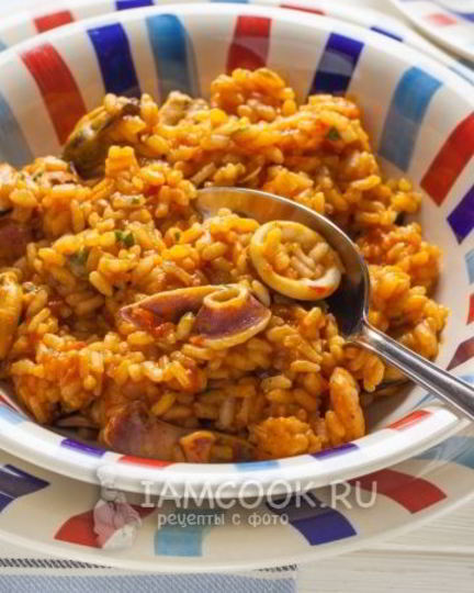 Рецепт ризотто с морепродуктами в томатном соусе