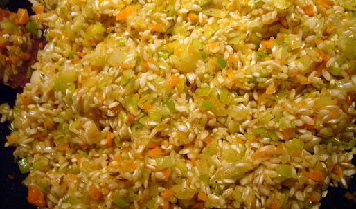 ризотто с шампиньонами и овощами