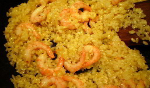 яблочное ризотто с креветками