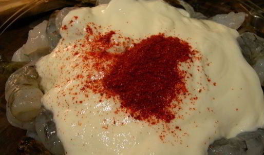 креветки-гриль в маринаде тандоори с овощами-гриль и карри-кускусом