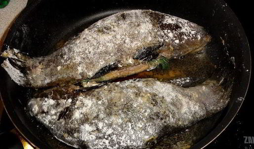 линь в сметане запеченный в фольге с рисом и жареными рыжиками