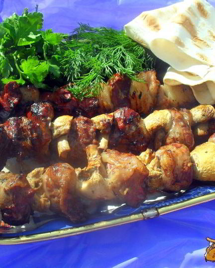 Рецепт шашлыка из печени индейки с шампиньонами