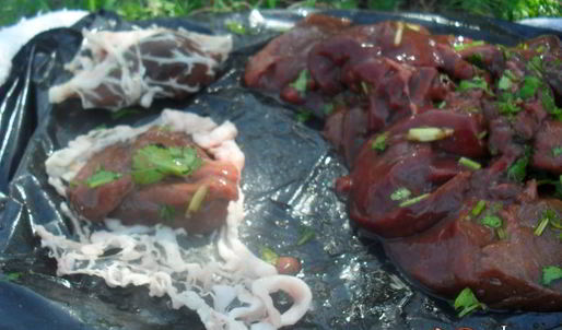 шашлык из печени индейки с шампиньонами